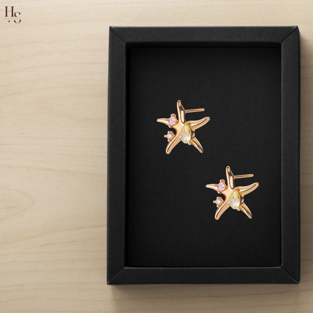 Stellaria - Boucles d’Oreilles Clous Étoile & Étoile de Mer en Zircon