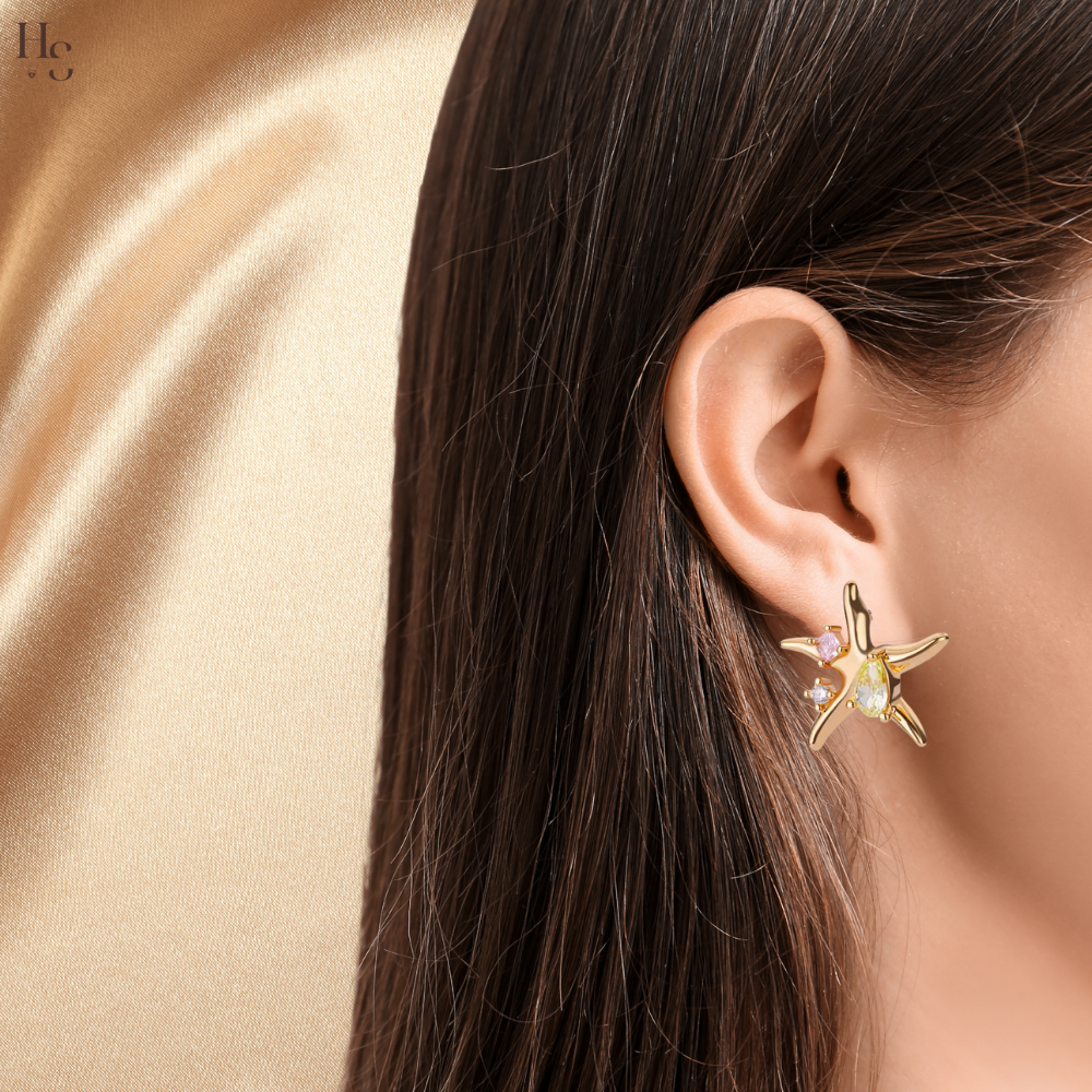 Stellaria - Boucles d’Oreilles Clous Étoile & Étoile de Mer en Zircon