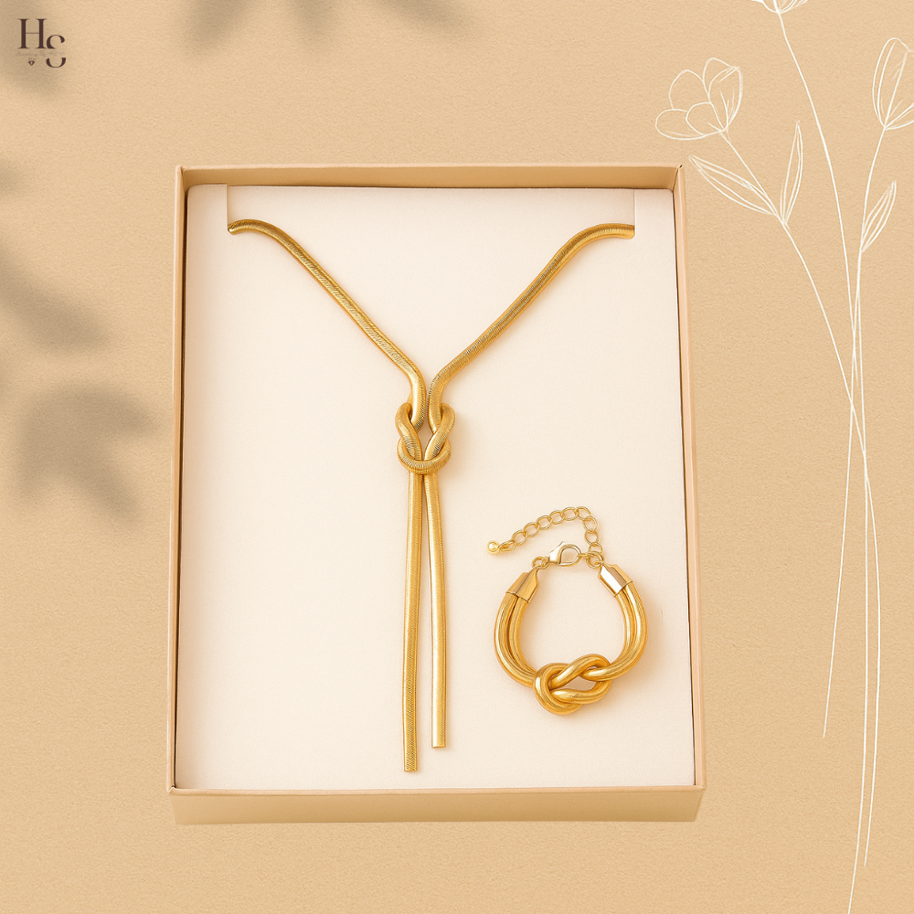 Sarena – Set Collier & Bracelet Serpent Twist Doré Vintage
